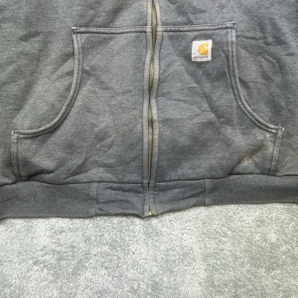 Vintage Carhartt Hoodie Mens 4XL GrayThermal Lined Full Zip Faded J149 *SPOTS - Picture 5 of 16
